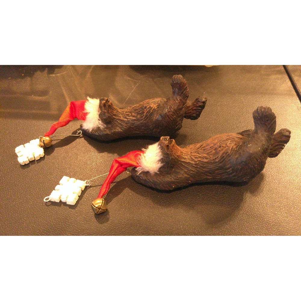 Black Bear Chilling Holding Snowflake Christmas Holiday Ornaments Resin Set Of 2